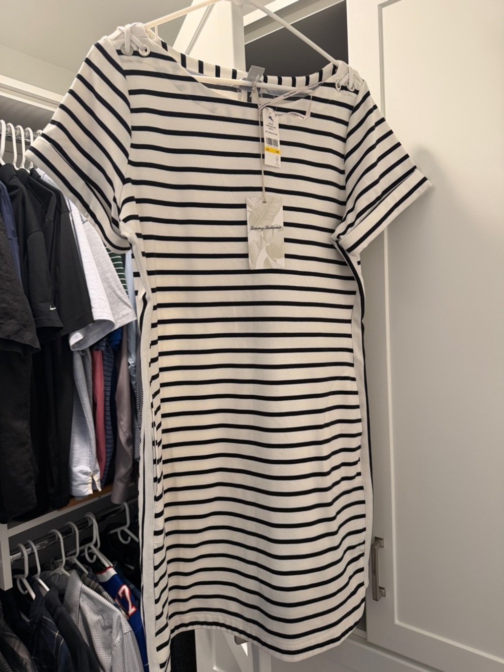 Tommy Bahama Black and White Striped Short Sleeve Dress NWT